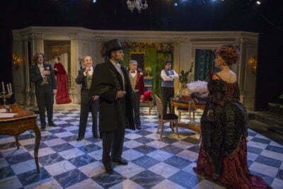 The cast of Lady Windermere's Fan, end of Act III. Photo by Michael Brosilow.DSC_1538
