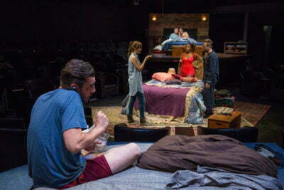 2250_Peter Meadows (foreground), Emily Tate, Patrese McClain, Shane Kenyon (mid-ground), Robert Spencer, Chris Sheard (background) in THINGS. Photo by Michael Brosilow