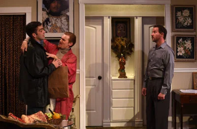 The Lisbon Traviata Mike-Joel-Reitsma-delivers-a-record-to-Mendy-JP-Pierson-and-Stephen-Joe-McCauley-in-Eclipse-Theatres-THE-LISBON-TRAVIATA.-Photo-by-Scott-Dray.
