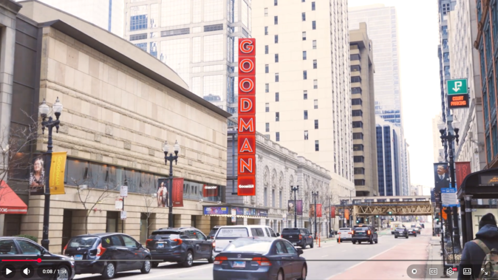 Goodman Theatre in the Chicago Theatre District, exterior of the downtown theater on Dearborn Street