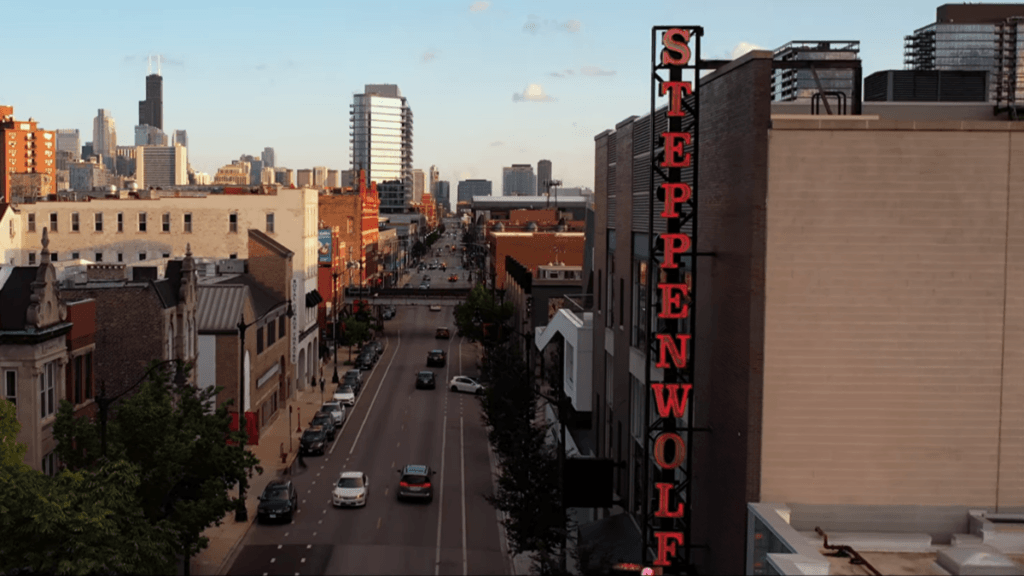 Steppenwolf Theatre Company campus in Lincoln Park, Chicago, exterior view of the theater building